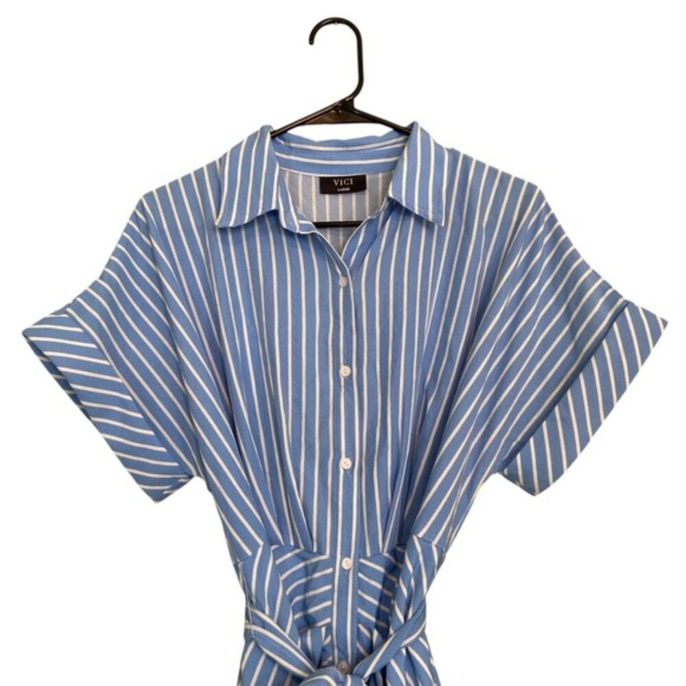 Vici Collared Belted Ruched Striped Shirtdress Bu… - image 7